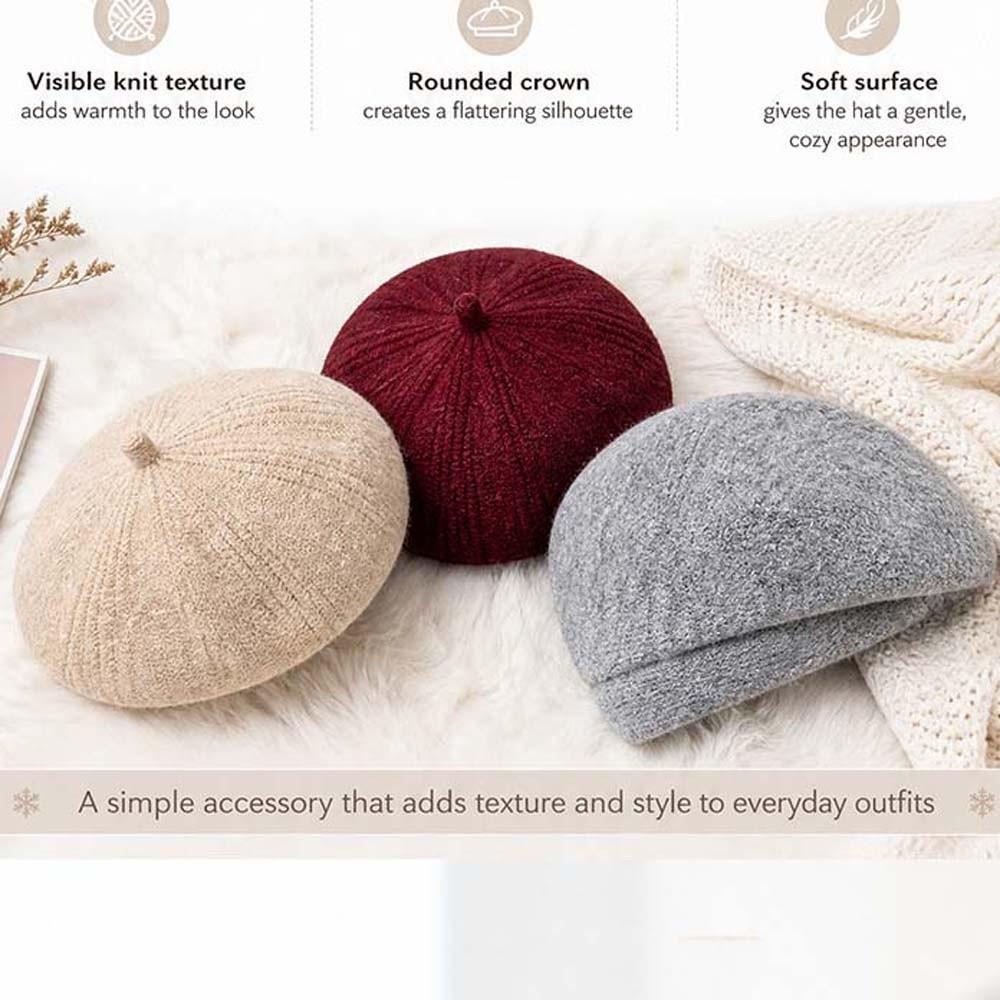 Soft Winter Woolen Beanie Elastic French Style Cap Plush Thermal Headwear Knit Beret Hat  Students