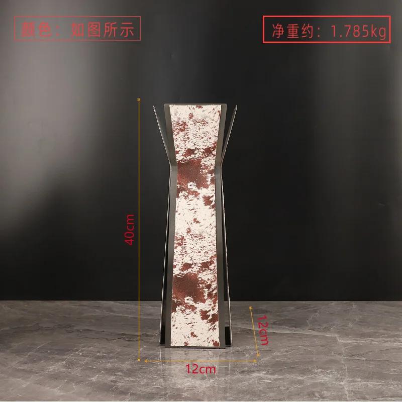 Luxury Stainless Steel Vase, Splashed Ink Art Leather Metal Flower Vase, Flower Arrangement, Living Room Decoration Ornament
