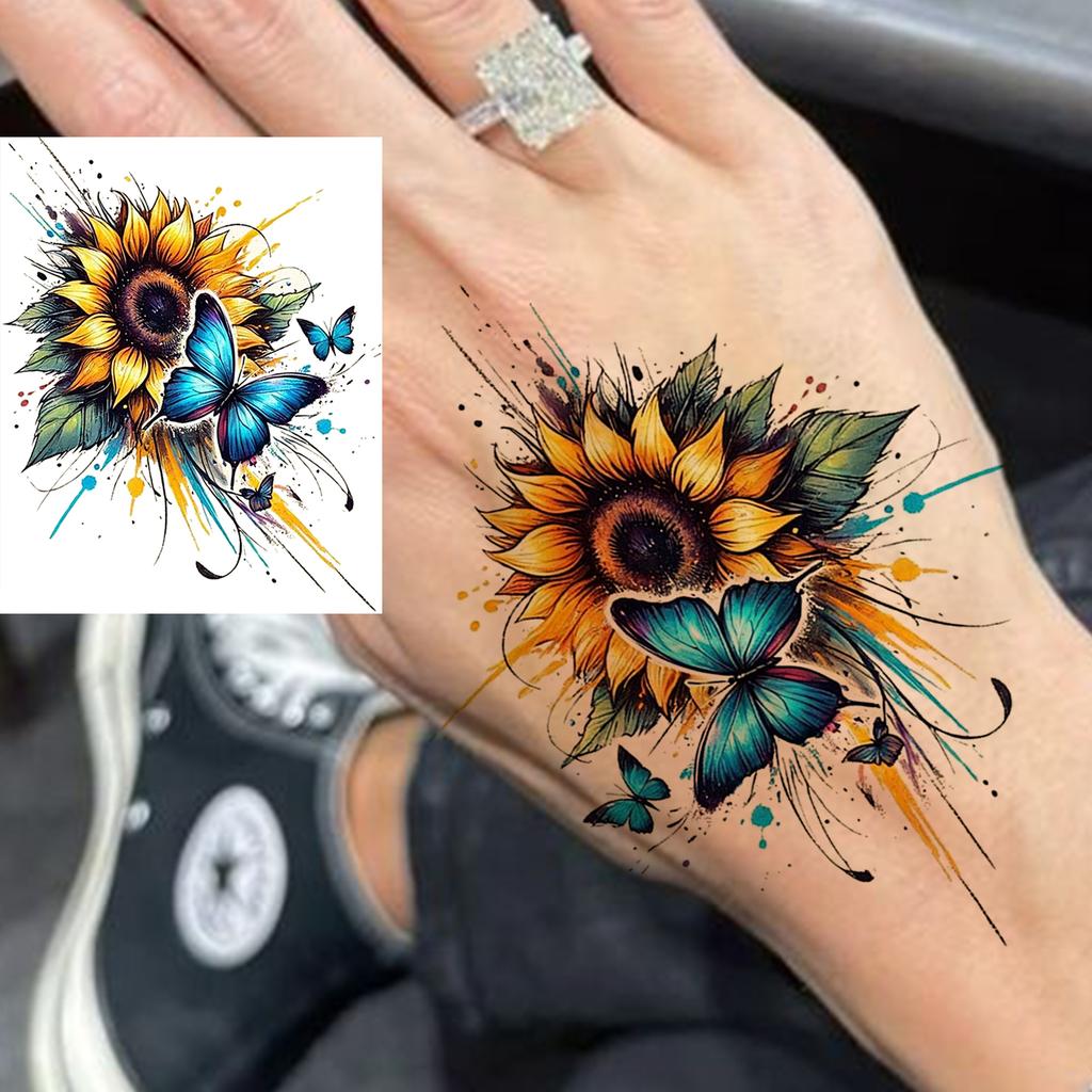 1 Sheet Rose Butterfly Flower Temporary Tattoos For Women Hand Arm, Fake Tattoo Sticker Waterproof Long Lasting Realistic Tatoos