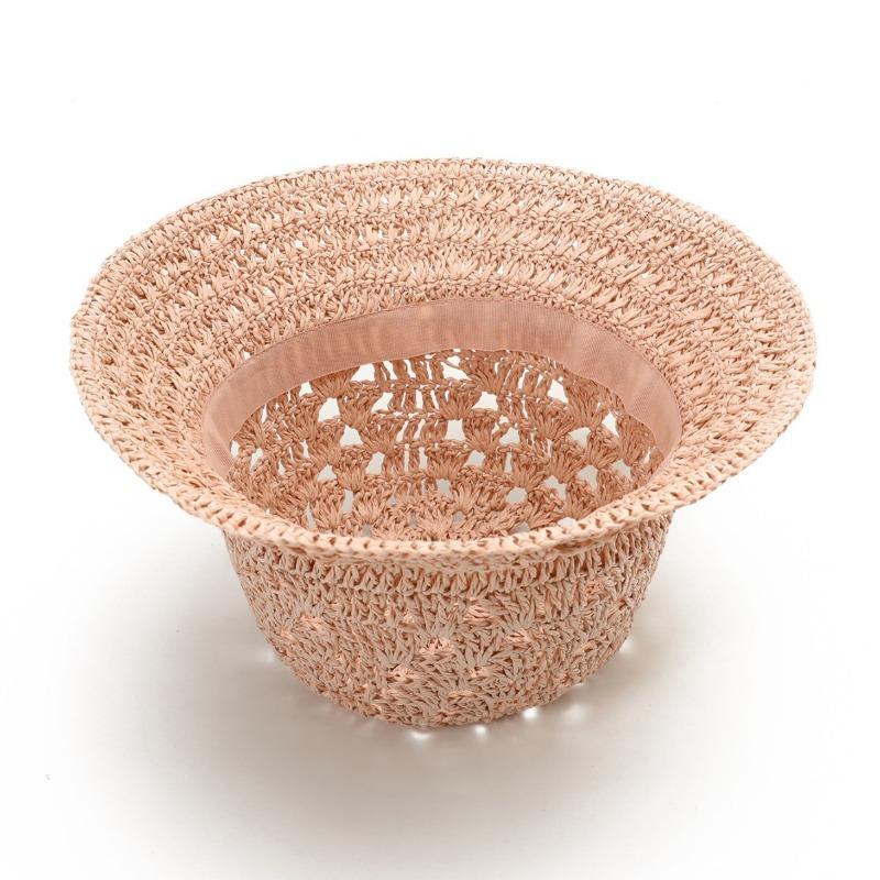Knitted hollow bucket hat Outdoor portable foldable sunshade basin hat Summer sunscreen woven hat
