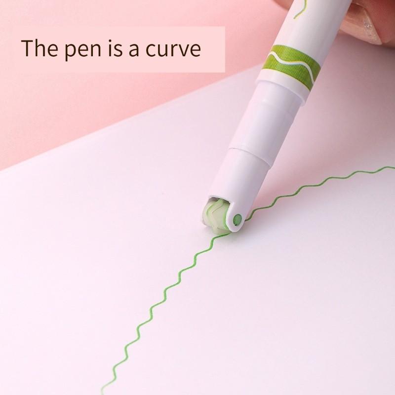 6 sztuk/zestaw Kawaii kwiaty w kształcie linii zakreślacze końcówka rolki krzywa Liner Marker do pisania Journaling rysunek artykuły papiernicze