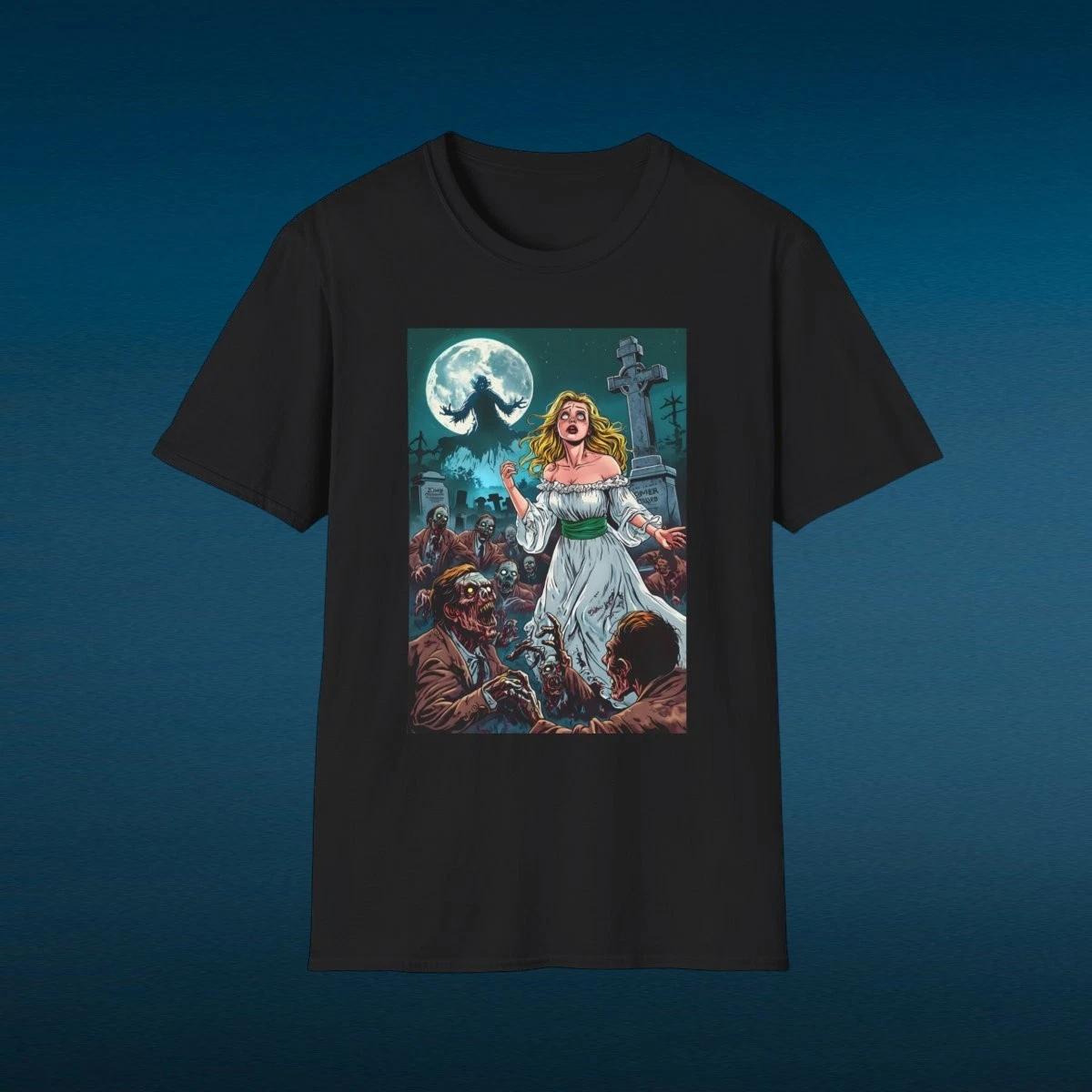 Retro Zombie Bride Unisex Softstyle T-Shirt Spooky Graphic Tee Horror Lover Gift 2XL