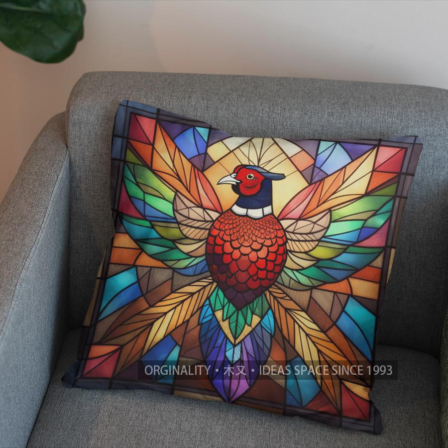 2D Stained Glass Style Pheasant-Patterned Pillow Cover Pattern Cushion Cover Suitable For Sofa Bedroom Car Pillow Cover