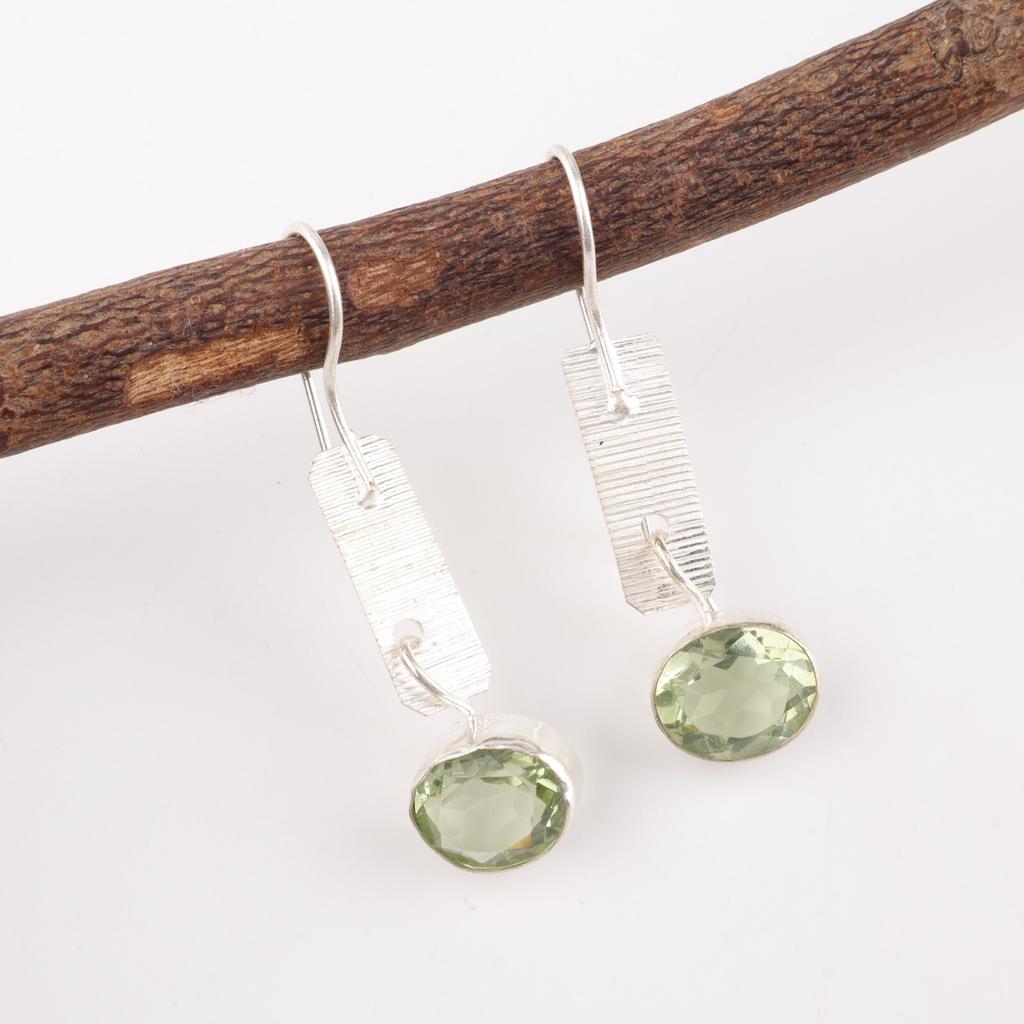 Green Amethyst Gemstone 925 Fine Silver Jewelry Designer Handmade Earrings 1.9" EE-168-12