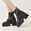 Winter Large Lacquer Leather Black Boots Women'S High Heels Sexy Chain Thick Heel Boots Punk Ankle Motorcycle Boots C1146