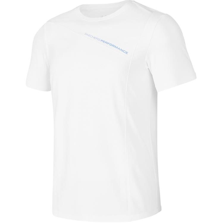 Skechers Letter Print Versatile Comfortable Fashion Round Neck Short Sleeve Breathable T-Shirt Men tops Bright-White P324M034-0019 XL