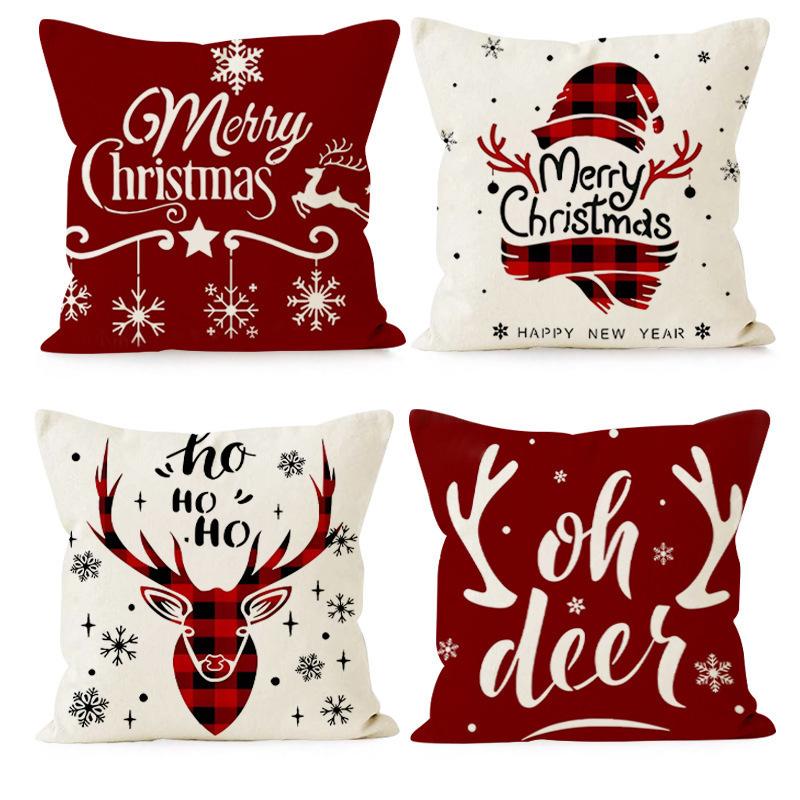 Weihnachts-Dekokissenbezug Leinen Festliches Weihnachtsthema Elch Schneeflocke Rückenlehne Wohnzimmer Sofa Dekoration Kissen Kissenbezug