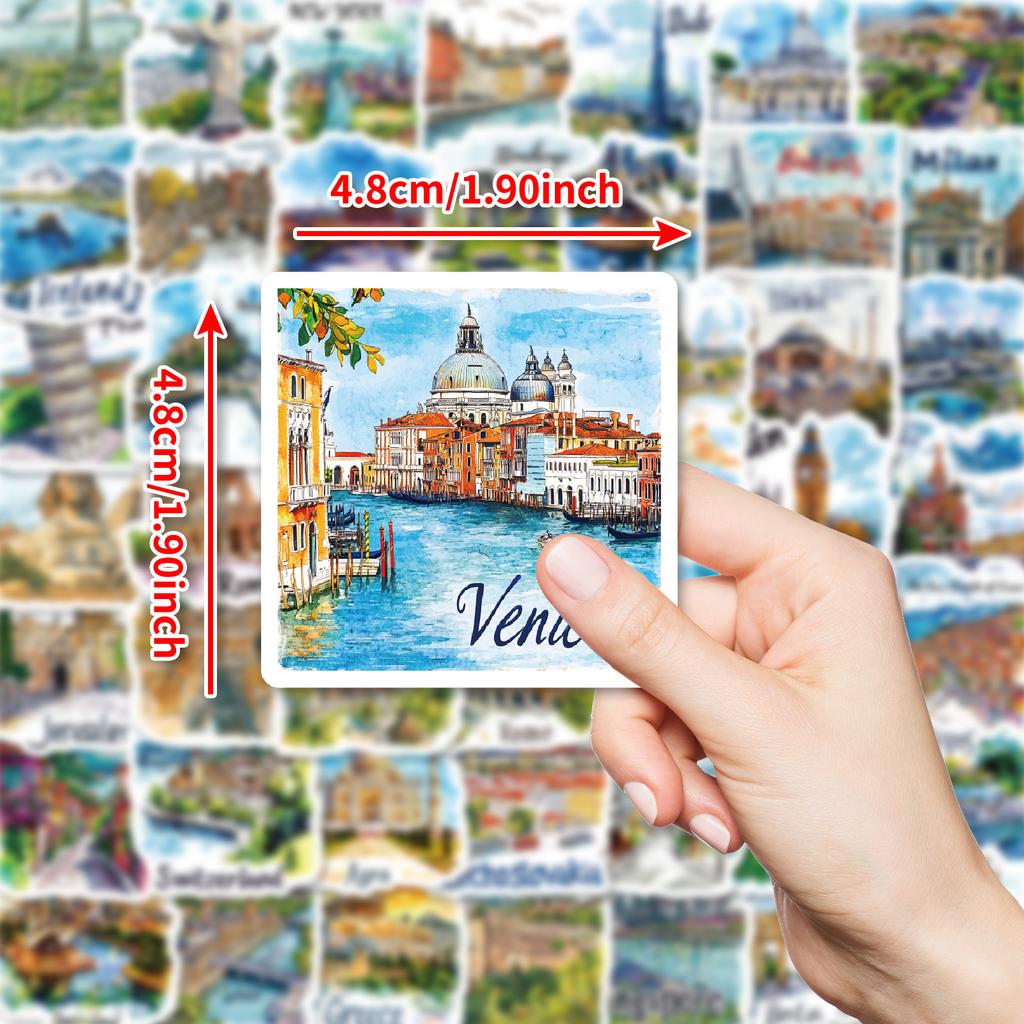 50 Hand-Drawn Tourist Maps, Signs, Architectural Graffiti Stickers, Decorative Guitar Notebooks, Diy Waterproof Stickers