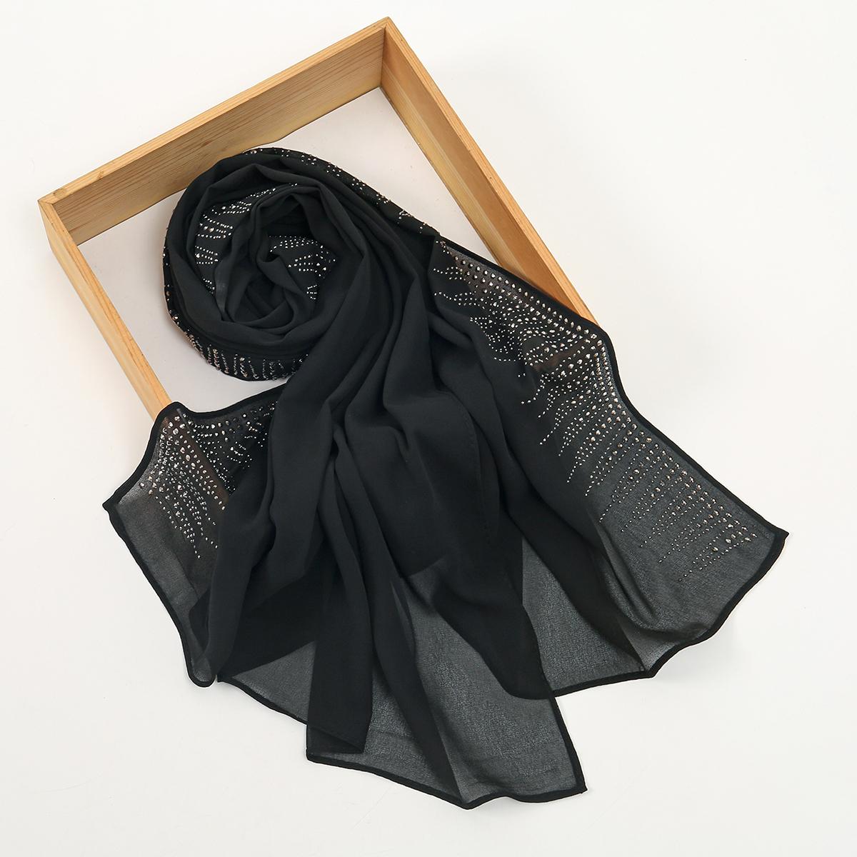 

New Rhinestone Chiffon Hijab Scarf For Women Muslim Hijab Plain Long Shawl Fashion Soft Headband Islam Turban Muffler Scarves