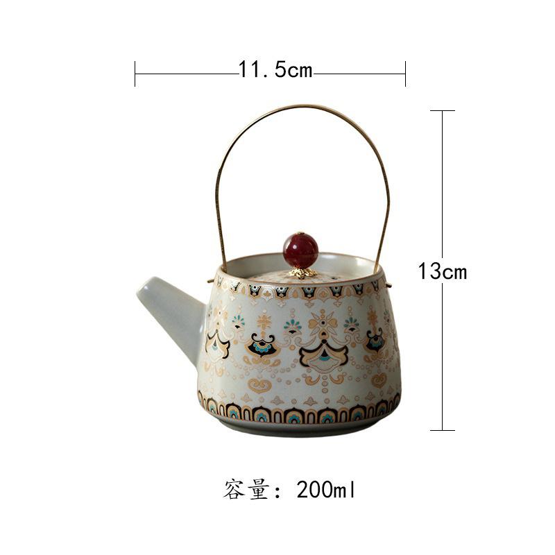 

200ml Ru Kiln Gracked Glaze Lifting Handle Teapot Handmade Tea Infuser Pot Tea Making Kettle With Filter Chinese Tea Set Gift