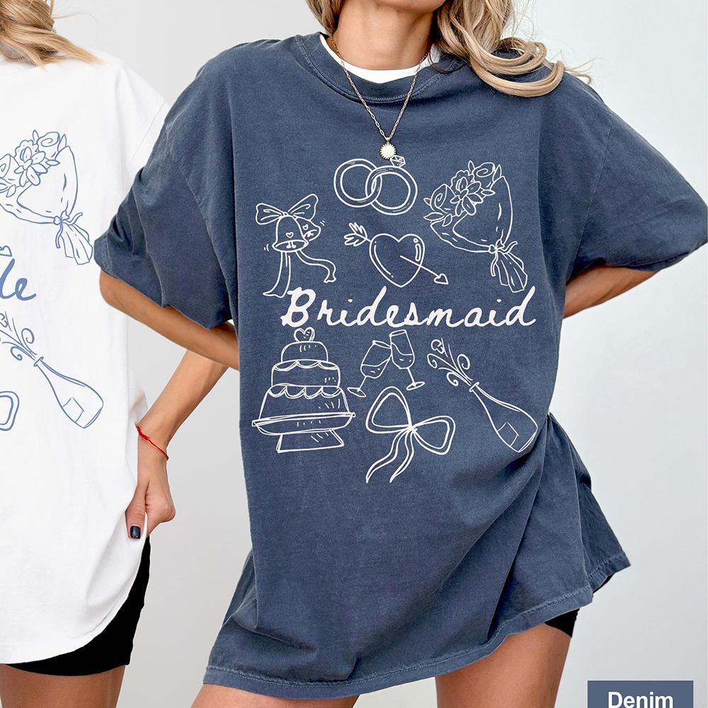 Bride Bridesmaid Shirt Custom Wedding Day Getting Ready Comfort Shirts Group Matching Tee Cotton Y2K Top Daily Trendy Streetwear