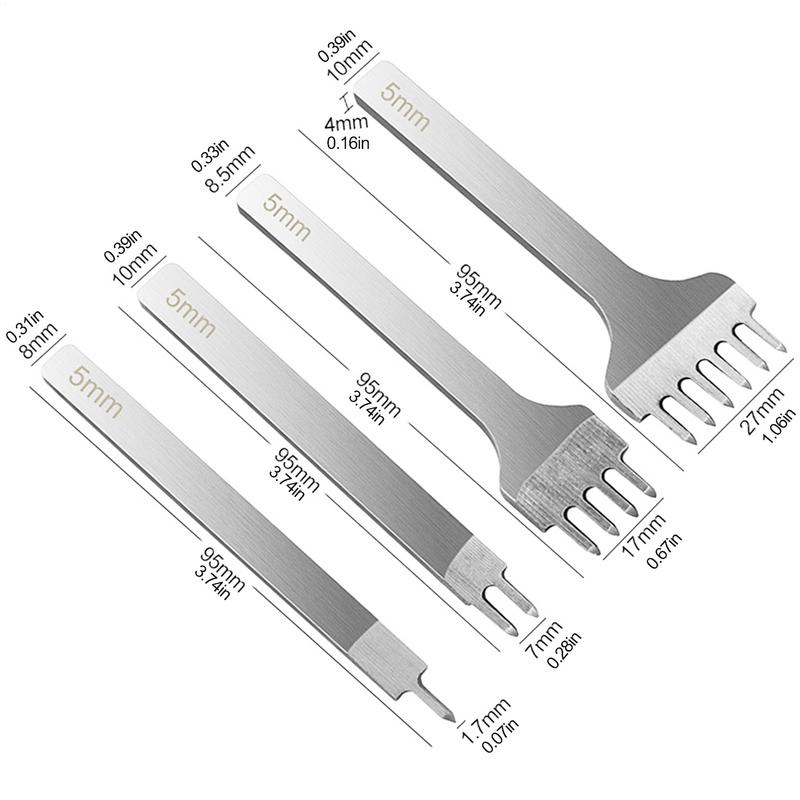 Leather Stitching Chisel Set 4X Lacing Stitching Punch Craft Kits Steel Leathercraft Puncher For Professionals DIYers Beginners