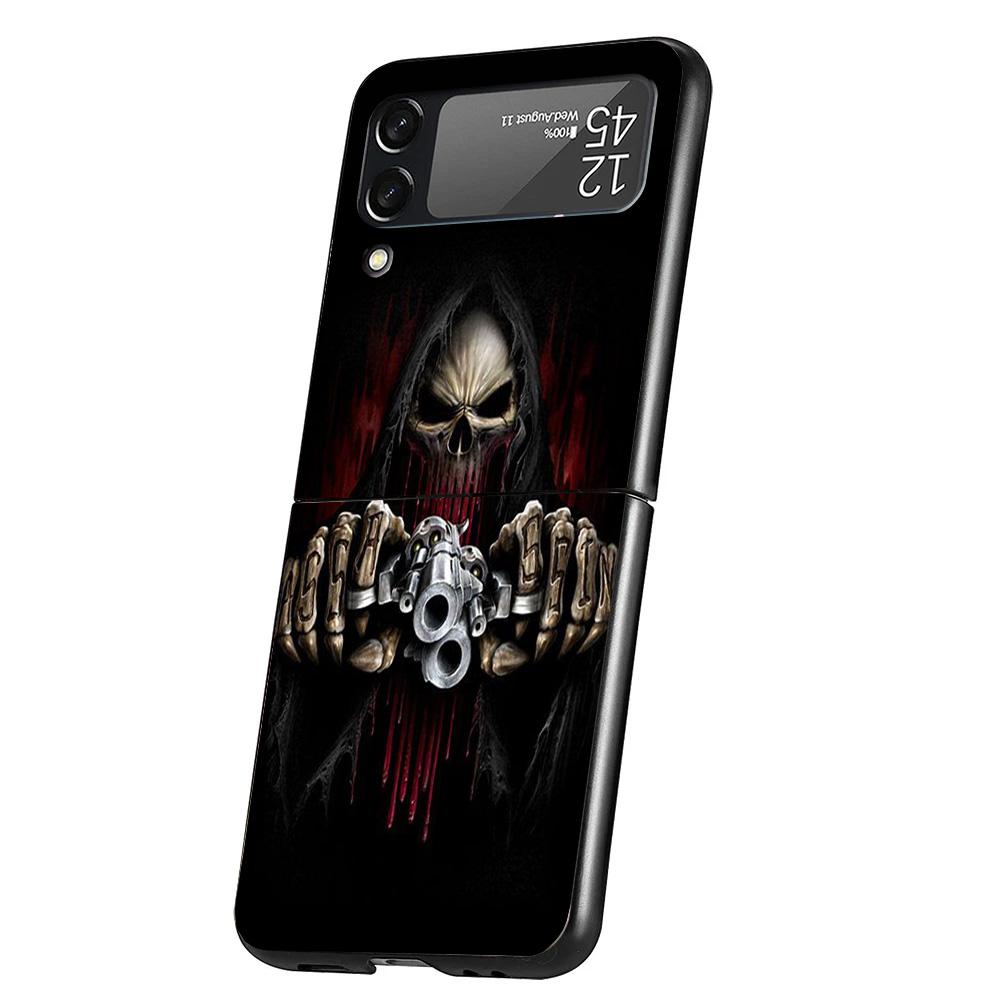 Reaper Skull Skeleton Gun Cover Phone Case For Samsung Galaxy Z Flip 7 6 5 4 3 5G Flip7 Flip6 Flip5 Flip4 Flip3 Black Fundas She