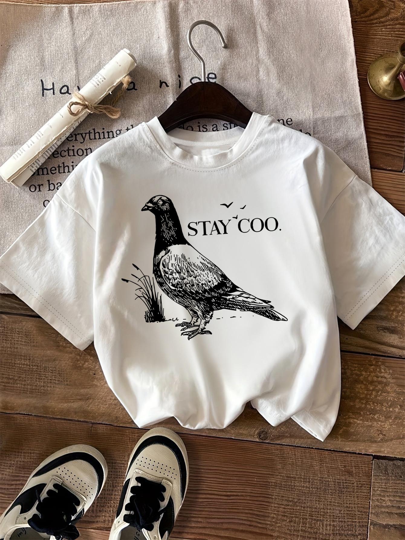 Vibrant Red Graphic Print TShirt with Pigeon for WomenLightweight Polyester Blend Perfect for Spring Summer S