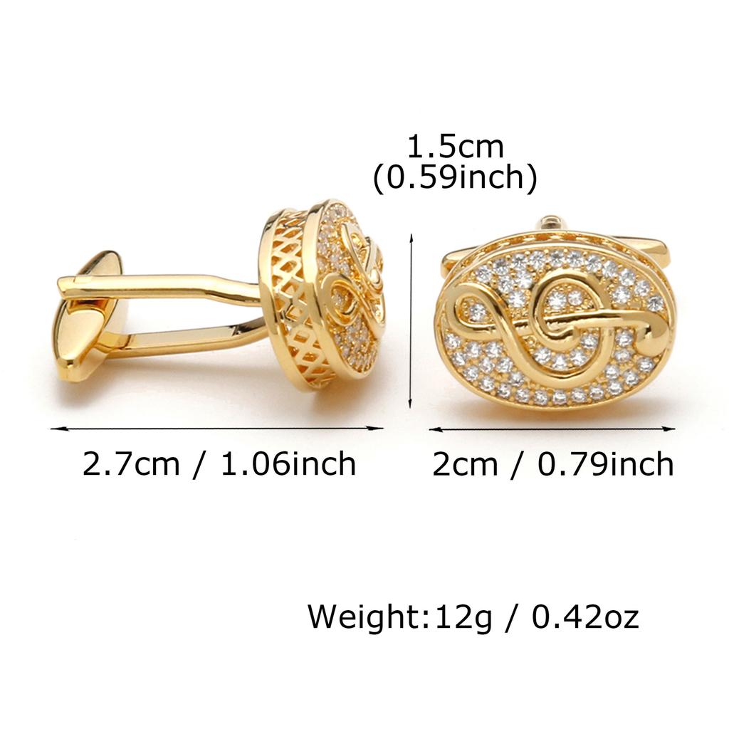 Men'S Cufflinks, High Quality Light Luxury Gold Zir*****Val Music Note Shirt Jewelry 1 Pair