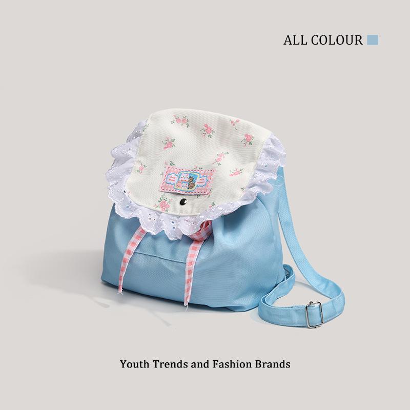 Japanese cute girl backpack female Mori small flower bag cat lace casual portable casual commuter backpack