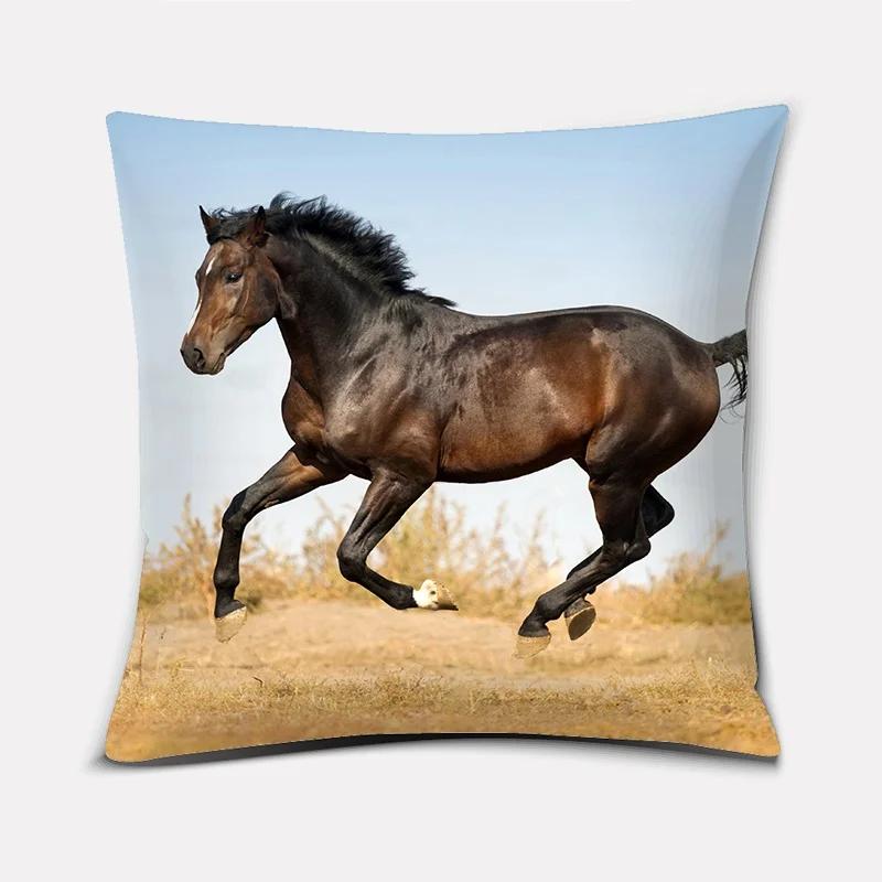 Fashion Classic Square Pillow Case, Galloping Horse, Magnificent Pattern. Living Room Sofa Cushion Cover, Pillow Cover