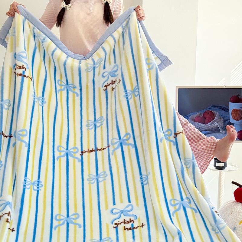 A-Class Double-Sided Printed Milk Velvet Blanket: Thickened Nap & Air Conditioning Sofa Cover