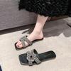 Women's 2024 New Cross-border Foreign Trade Large-size Women's Rhinestone Flat-bottomed Cool Slippers