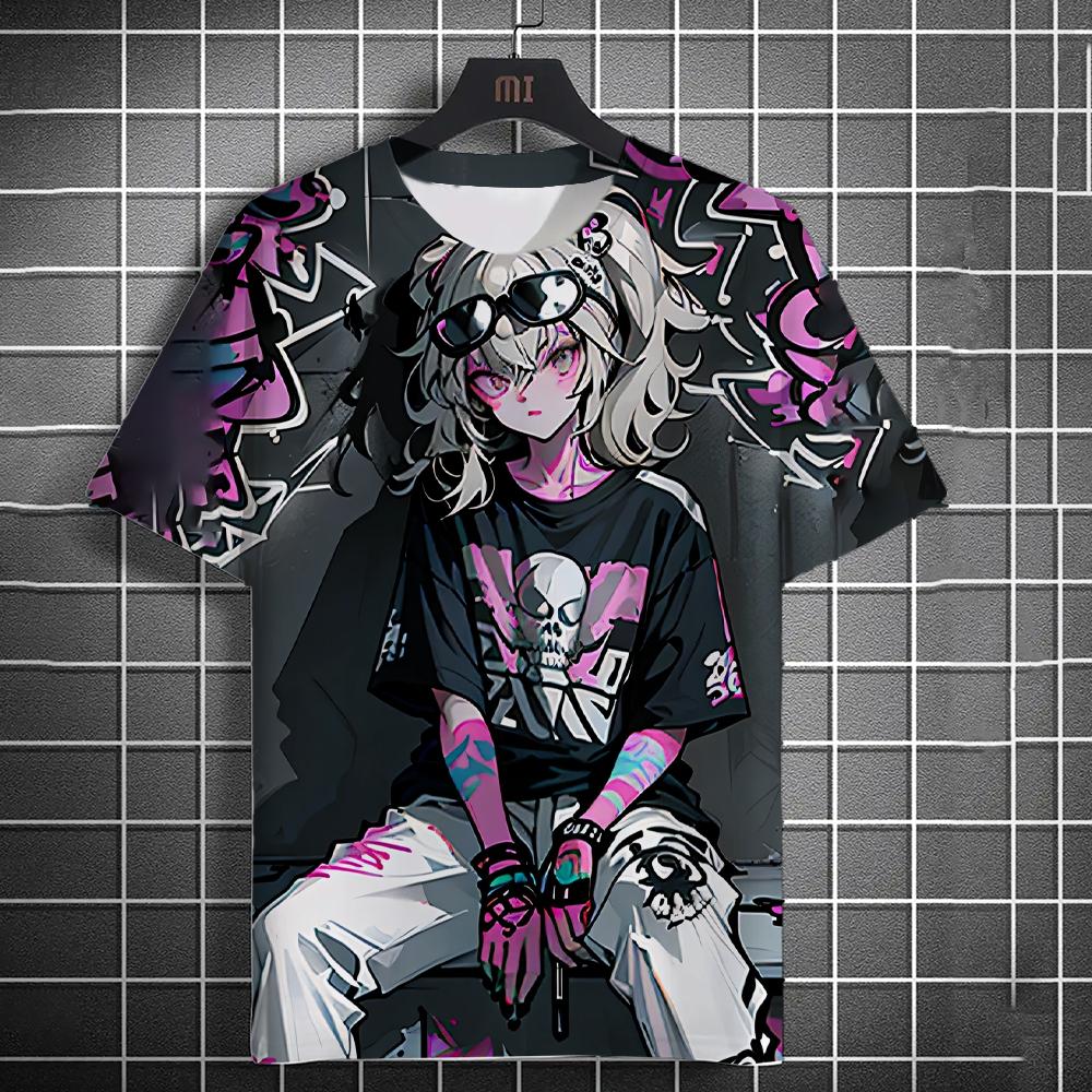2025 New Men's Casual T-shirt 3d Printing Anime Two-dimensional Graffiti Beauty Print Shortsleeved Street Fashion Round Neck Top
