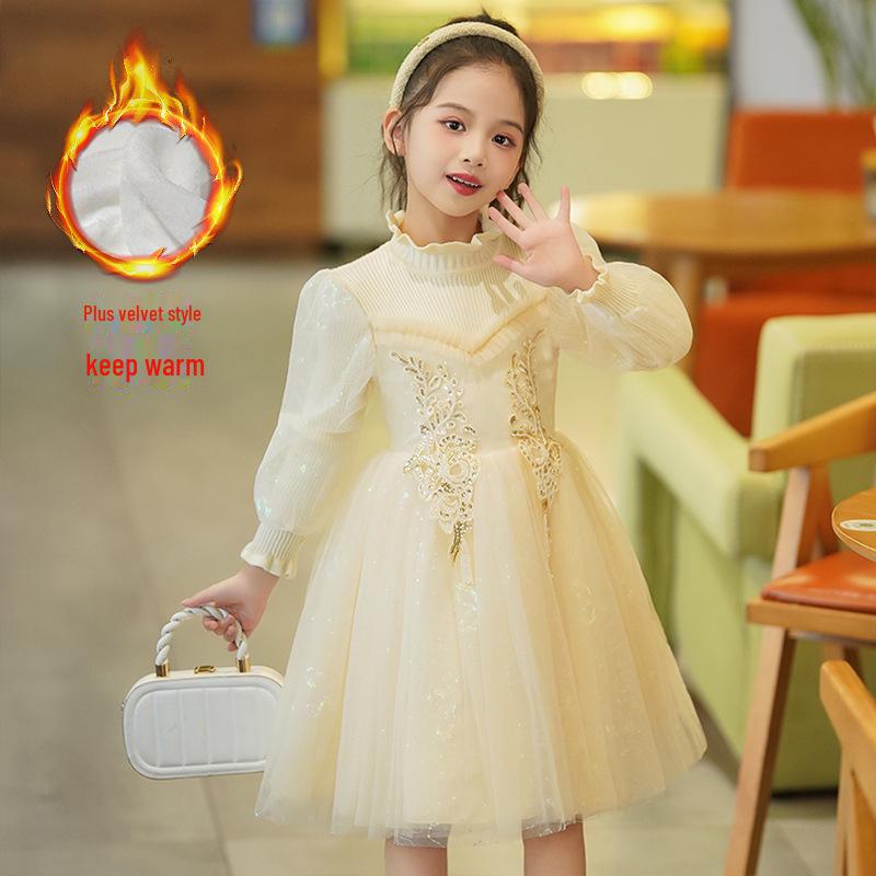 

Платье принцессы из шерсти с длинными рукавами для девочек, осень/зима 2024 г. 140 cm