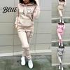 Thick 2 Pcs/Set Lady Tracksuit Heart Print Warm Hoodie Suit Breathable Solid Color for Daily Wear Autumn