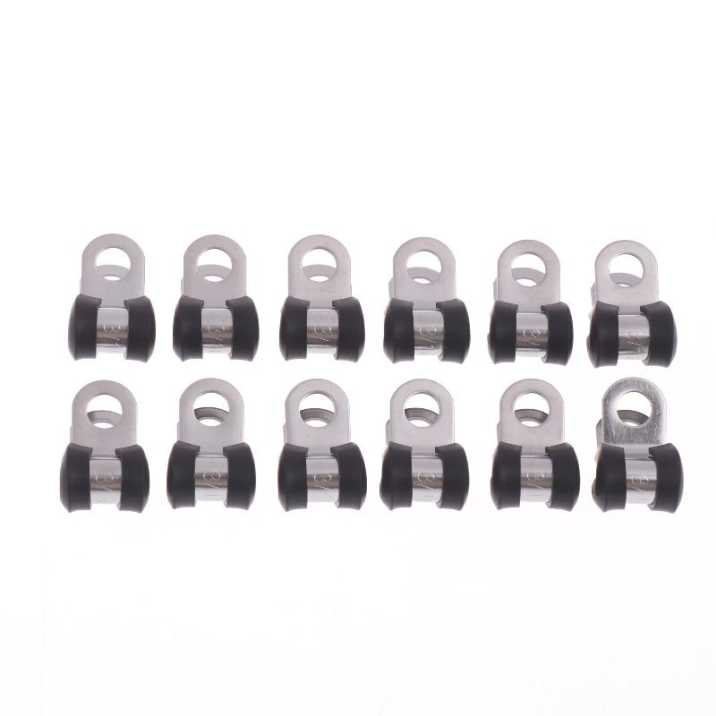 12Pcs Rubber Lined Wiring Hose Pipe Clamp Metal R Clips Camper Hydraulic 3/16" Brake Gas Line Pipe Fixing Clamp Cramp