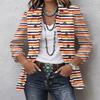 Women's Striped Print Long Sleeve Ruffle Button Front Shirt Jacket for Casual Wear
