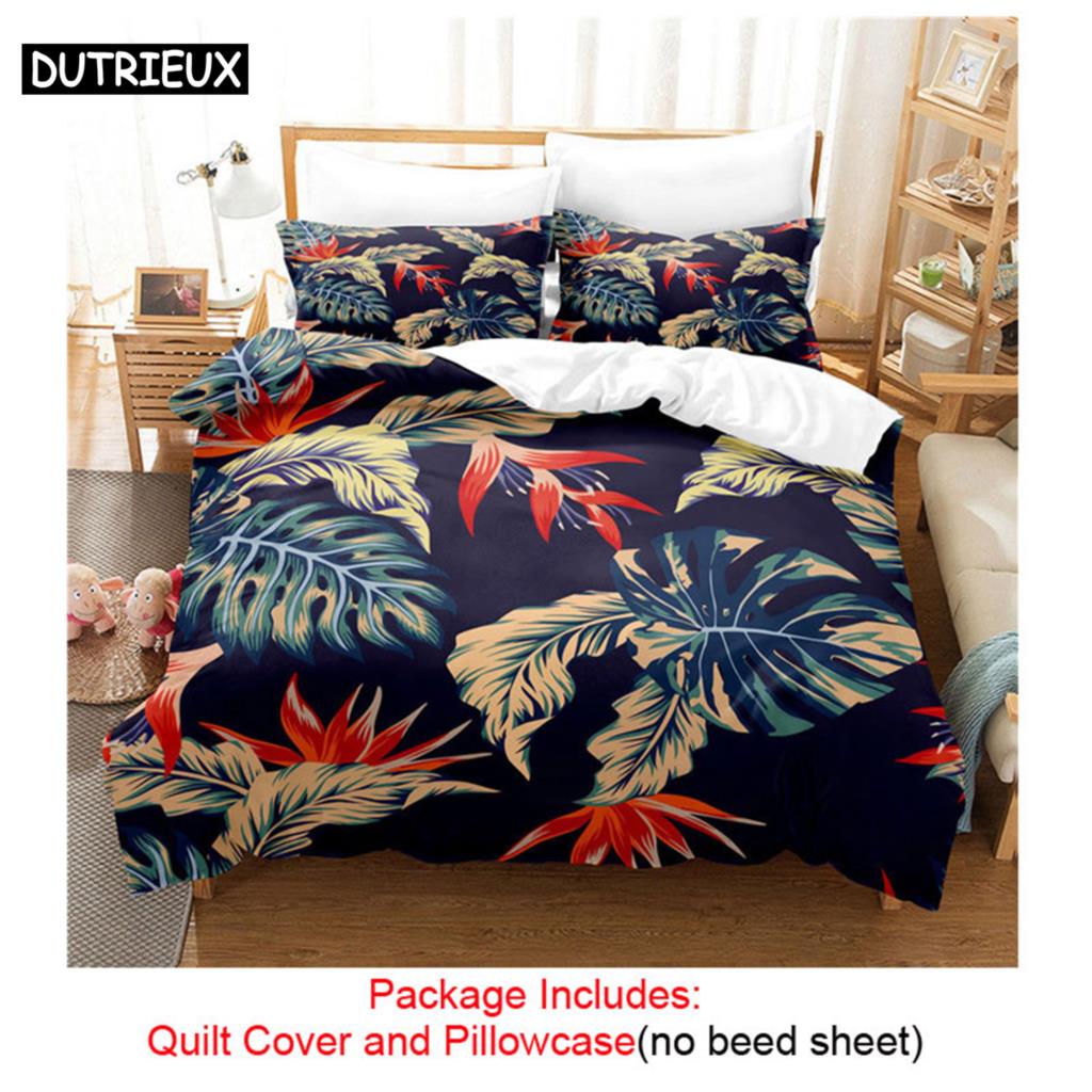 Quilt Duvet Cover Bedding Set Pillowcase Linens Green Plant 3D Queen King Size Double Bed Full Single 220x240 200x200 Bedroom