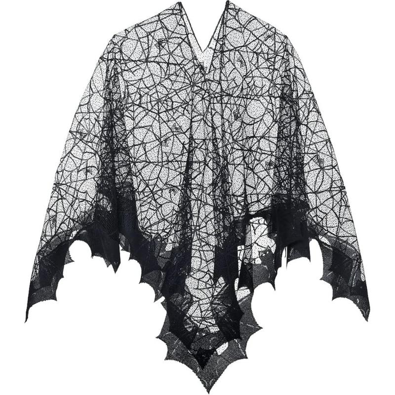 Women Shawl Spiders Webs Poncho Shawl for Halloween Cosplay Costume