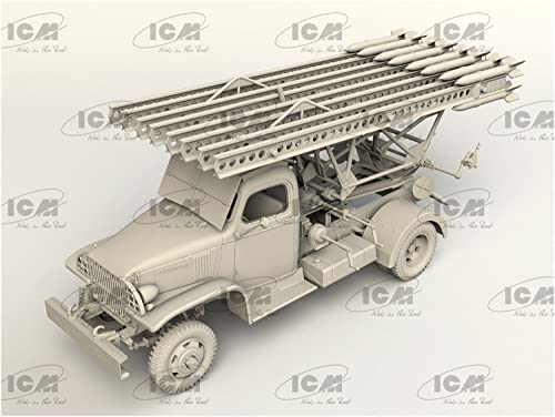 ICM 1/35 Scale Soviet Army BM-13-16 Multiple Rocket Launcher G7107 Body with Soviet Crew, Plastic Model Kit 35596, Molded In Color