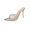 Rhinestone thin heel high heel cool slippers women's outer wear spring and summer new fashion transparent temperament pointed toe