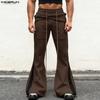 INCERUN Men Casual Drawstring Elastic Waist Hooded Long Sweatpants Flare Pants Trousers