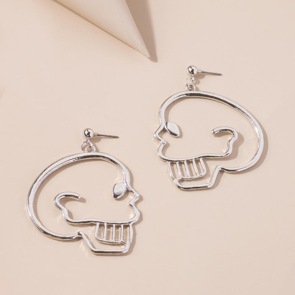 Skull Head Exquisite Earrings For Women Fashion Alloy Dangle Jewelry In Rose Gold