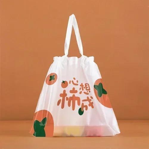 50 штук Кейтеринговые пластиковые сумки-тоут со шнурком, Кейтеринговые пакеты для упаковки на вынос, Пластиковые пакеты для упаковки ланча и фруктов 30x20x10cm