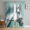 Black White Horse Watercolor Painting Tulle Sheer Window Curtains for Living Room Kitchen Children Bedroom Voile Hanging Curtain