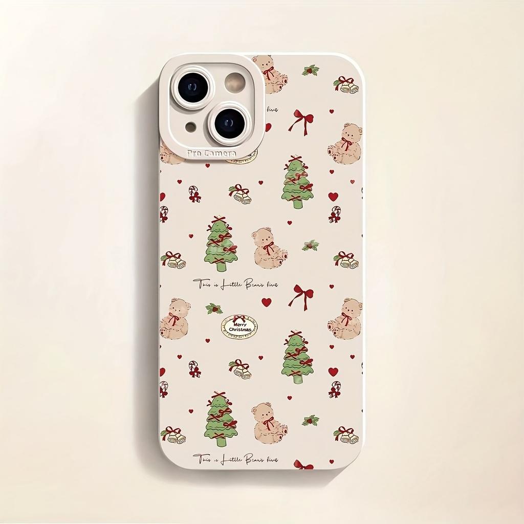 Weihnachtsbaumschleife Teddybär Handyhülle ist geeignet für iPhone 17, 16, 15, Plus, Pro, Max Serie Handys - ideal zum Verschenken als