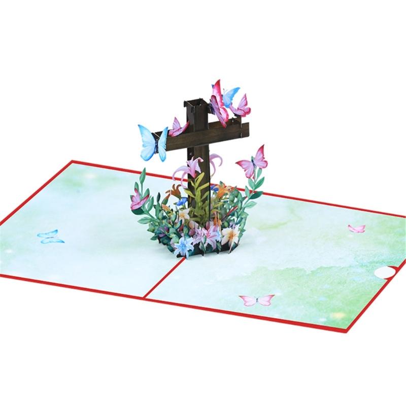 Religious Crosses Easters Card,3D Popup Easters Card,Religious Sympancy Card,Condolence Card with Message Note Envelope