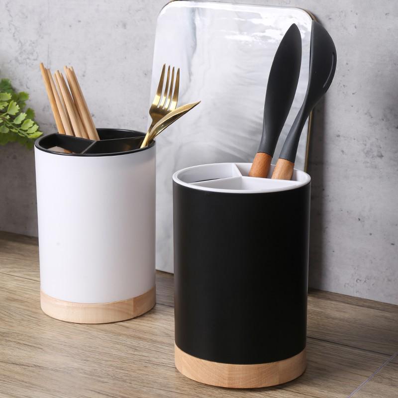 Large Round Detachable Draining Chopstick Holder with Three Compartments