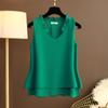 Women's Summer Solid Color V-Neck Plus Size Chiffon Shirt Design Loose Sleeveless Bottom Tank Top