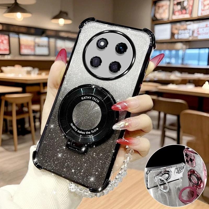 Magic7lite Clear Chain Luxury Ring Holder Plating Silicone Case on For Huawei Honor Magic 7 6 5 Magic7 Lite X9c Shockproof Cover