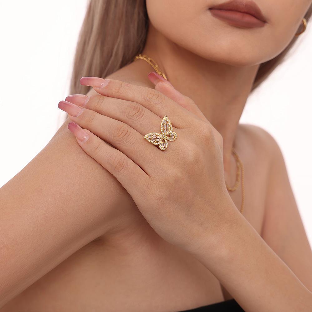 Qiong Yao Butterfly Fairy Zircon Ring: Stylish 18K Gold-Plated Copper Openable Design