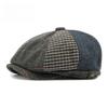 Men's Patchwork Woolen Newsboy Cap Retro British Herringbone Tweed Octagonal Hat Autumn Winter Warm Baker Boy Cabbie Hat