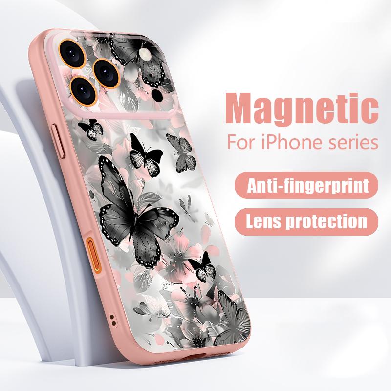 Luxury Colorful Butterfly Pattern Case For iPhone 17 Pro Max Magnetic For Magsafe Hybrid Slim Matte Cover For iPhone 16 15 14 13 Pro Max