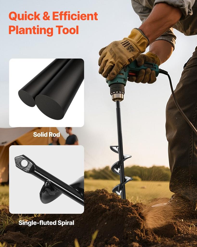 Auger Drill Bit 1.57 x 8.67 in Earth Spiral Post Hole Digger Planter Tool