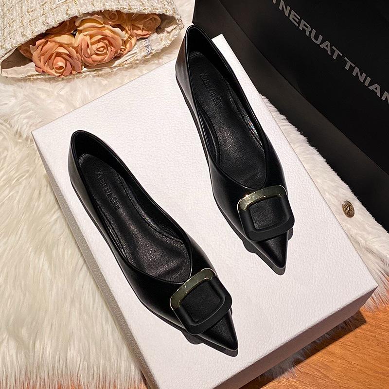 

Женские балетки с острым носком, металлической квадратной пуговицей, однотонные, весенне-летние, женские туфли-лодочки, банкетные, свадебные, роскошные, размер плюс 43 43 чёрный