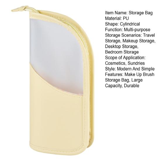 Bolsa de Armazenamento para Pincéis de Maquiagem, Organizador Vertical à Prova d'Água em Couro PU, com Janela Fosca, Porta-Retrato Portátil para Viagem