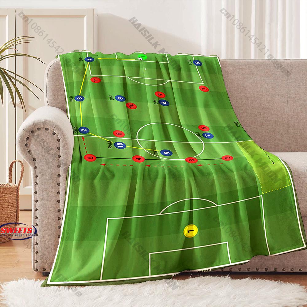 Green Field Football Tactical Print Blanket, Home Sofa Chairs Bed Decor Blanket Football Lovers Gift Blanket Next Day Shipping