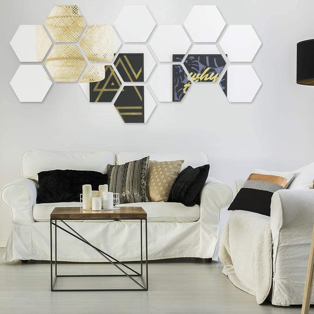 12pcs 3.15×2.76×1.57in Hexagon Mirror Wall Sticker Acrylic Self-adhesive Mirror Tile  Office