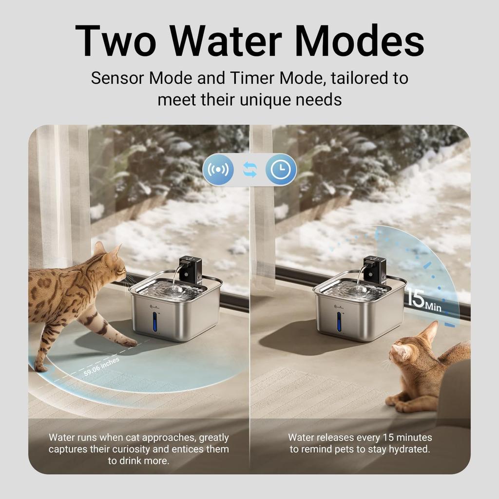 Professionelle Edelstahl kabellose Haustier-Wasserfontäne kabelloser automatischer Katzen-Wasserspender mit Bewegungssensor für Katzen Hunde
